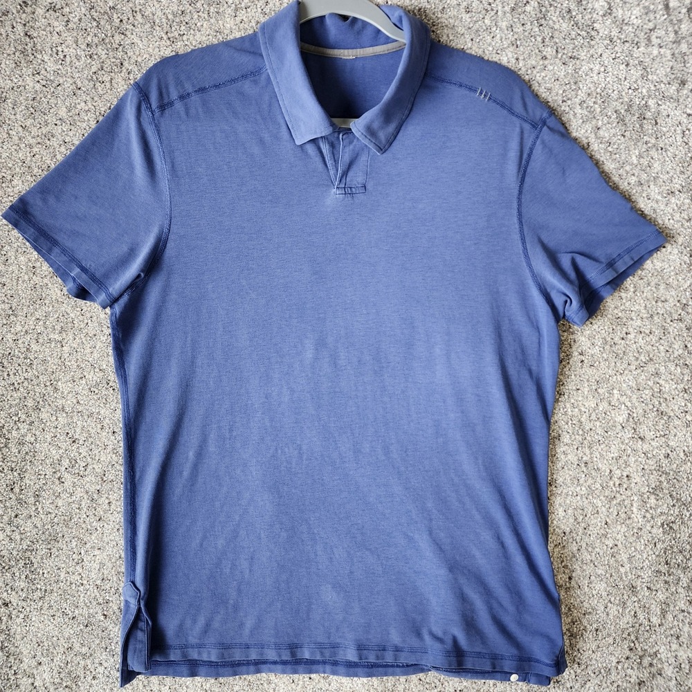 Lululemon Polo Shirt Mens Large Blue Short Sleeve Tech Back Pocket Excellent